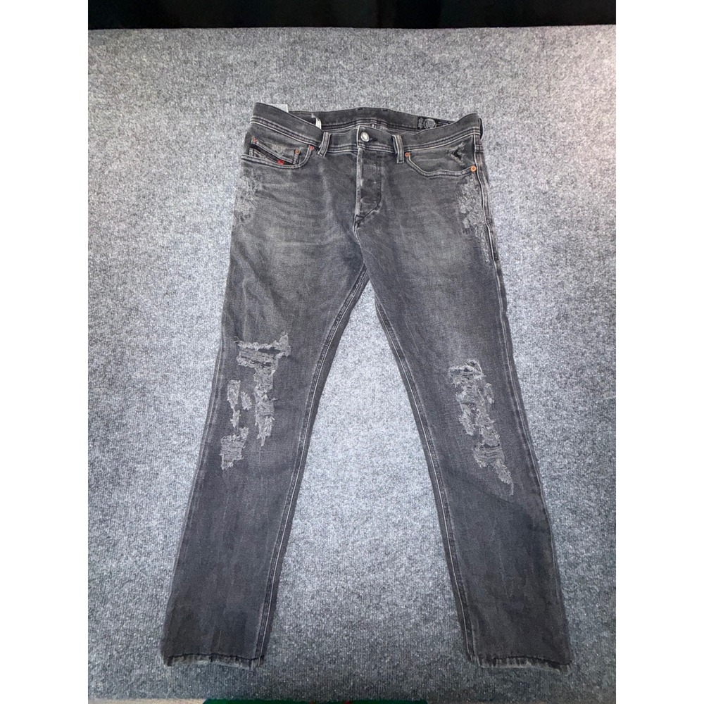 Diesel Tepphar Slim Distressed Black Jeans Mens W32 L32 Faded Button Fly